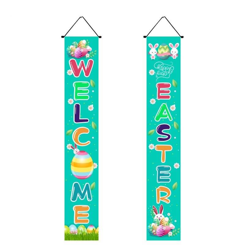 2pcs Happy Easter Bunny Rabbit Door Hanging Fabric Banner / Porch Sign - BAN03