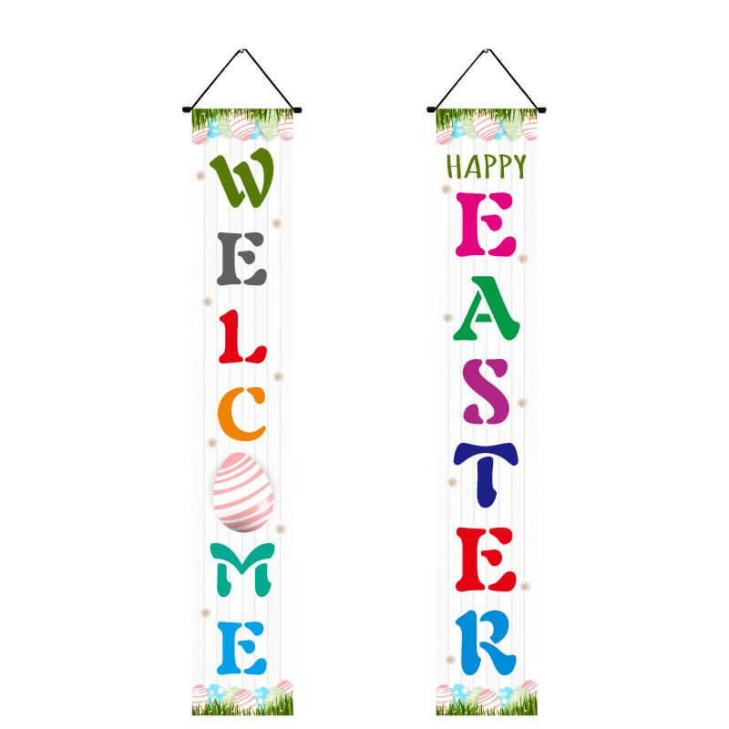 2pcs Happy Easter Bunny Rabbit Door Hanging Fabric Banner / Porch Sign - BAN04