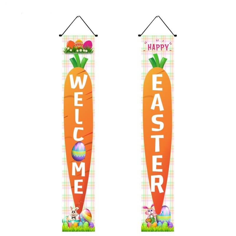 WELCOME EASTER Carrot Door Hanging Fabric Banners 2pk