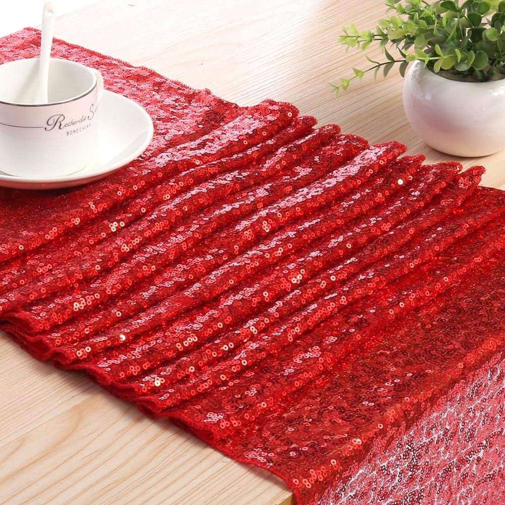 Red Pattern Table Runner 30cm x 275cm Red Sequin Table Runner