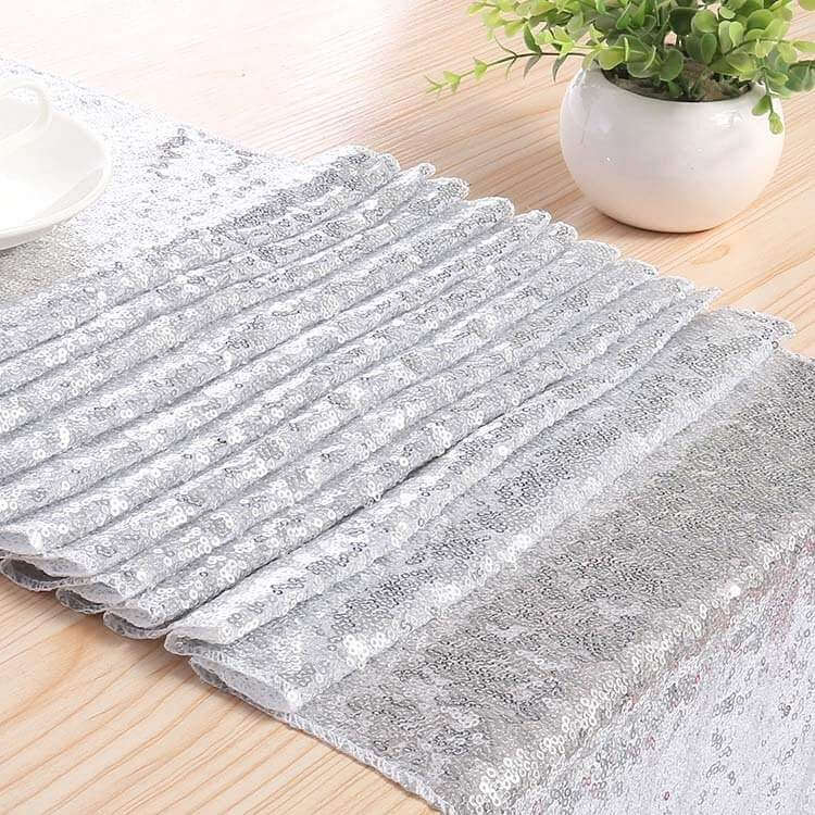 30cm x 275cm Silver Sequin Table Runner