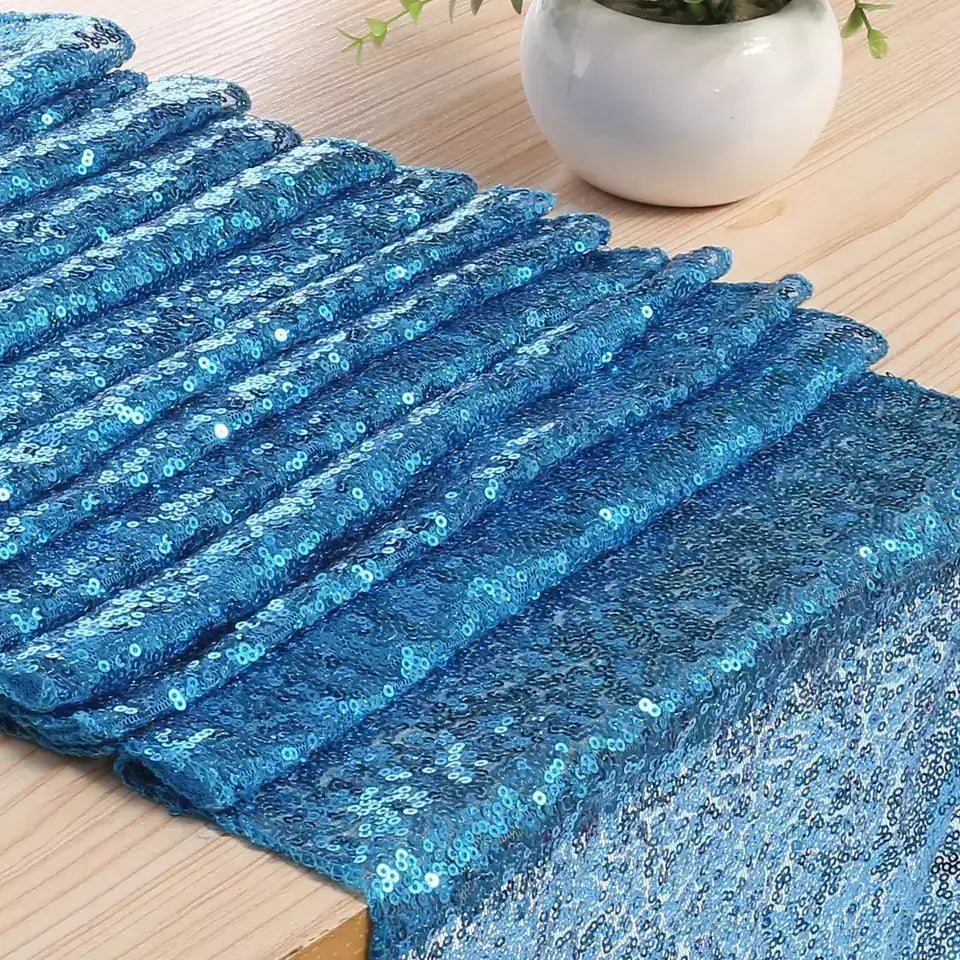 30cm x 275cm Lake Blue Sequin Table Runner