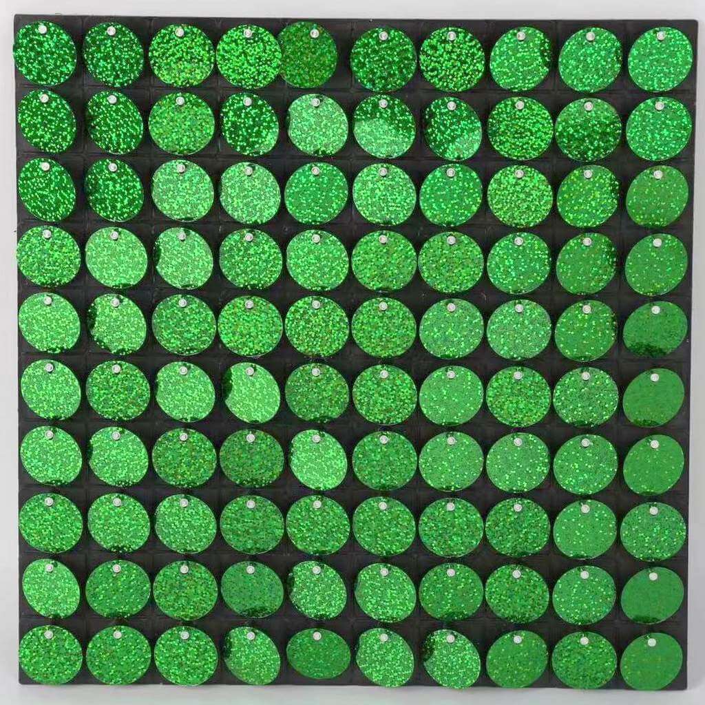 30cm x 30cm Pre-assembled Shimmer Sequin Wall Panel Backdrop - Round Laser Green