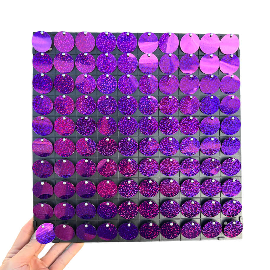 30cm x 30cm Pre-assembled Shimmer Sequin Wall Panel Backdrop - Round Laser Purple