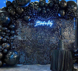 30cm x 30cm Pre-assembled Shimmer Sequin Wall Panel Backdrop - Square Black