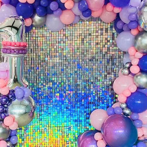 30cm x 30cm Pre-assembled Shimmer Sequin Wall Panel Backdrop - Square Laser Silver