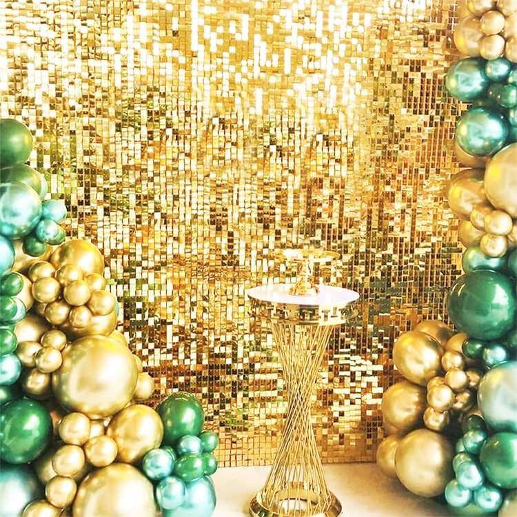 30cm x 30cm Pre-assembled Shimmer Sequin Wall Panel Backdrop - Square Metallic Gold