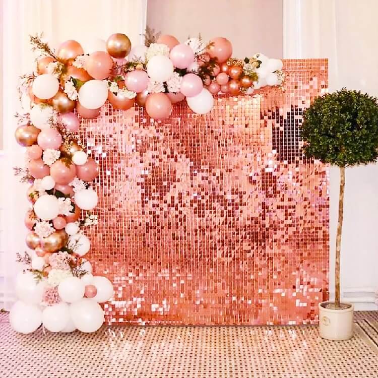 30cm x 30cm Pre-assembled Shimmer Sequin Wall Panel Backdrop - Square Rose Gold