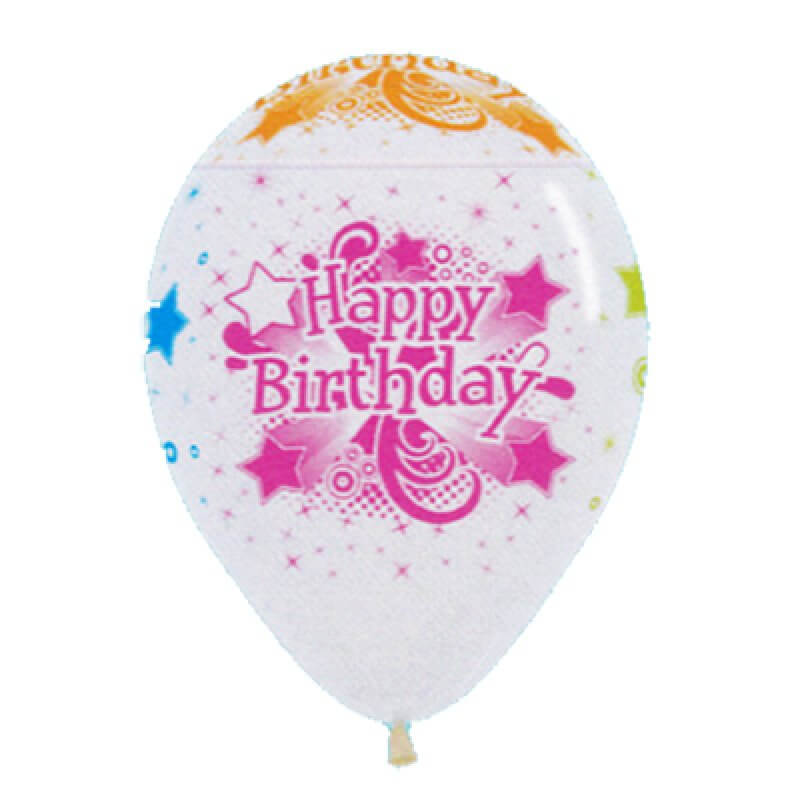 Sempertex 30cm Happy Birthday Crystal Clear & Neon Latex Balloon 12 Pack