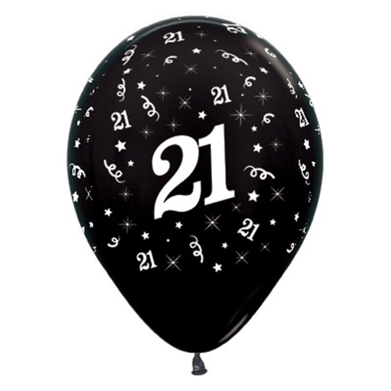Sempertex 30cm Age 21 Metallic Pearl Black Latex Balloon 6 Pack