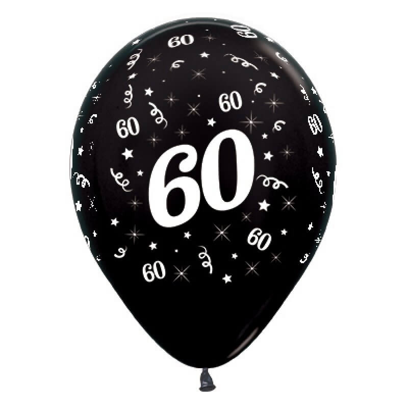 Sempertex 30cm Age 60 Metallic Pearl Black Latex Balloon 6 Pack