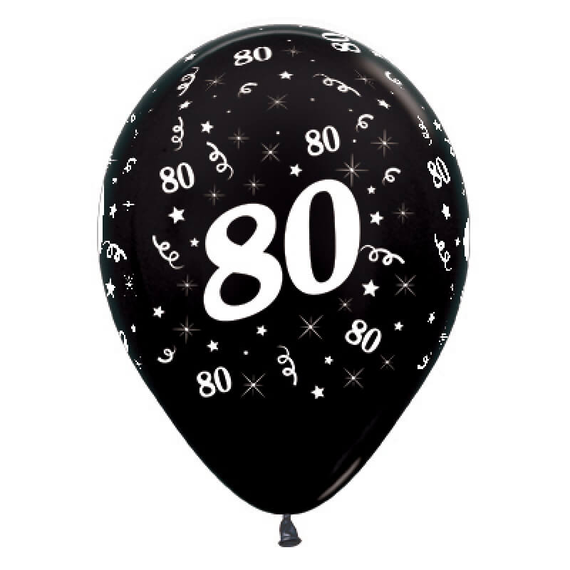 Sempertex 30cm Age 80 Metallic Pearl Black Latex Balloon 6 Pack