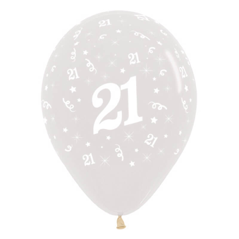 Sempertex 30cm Age 21 Crystal Clear Latex Balloon 6 Pack