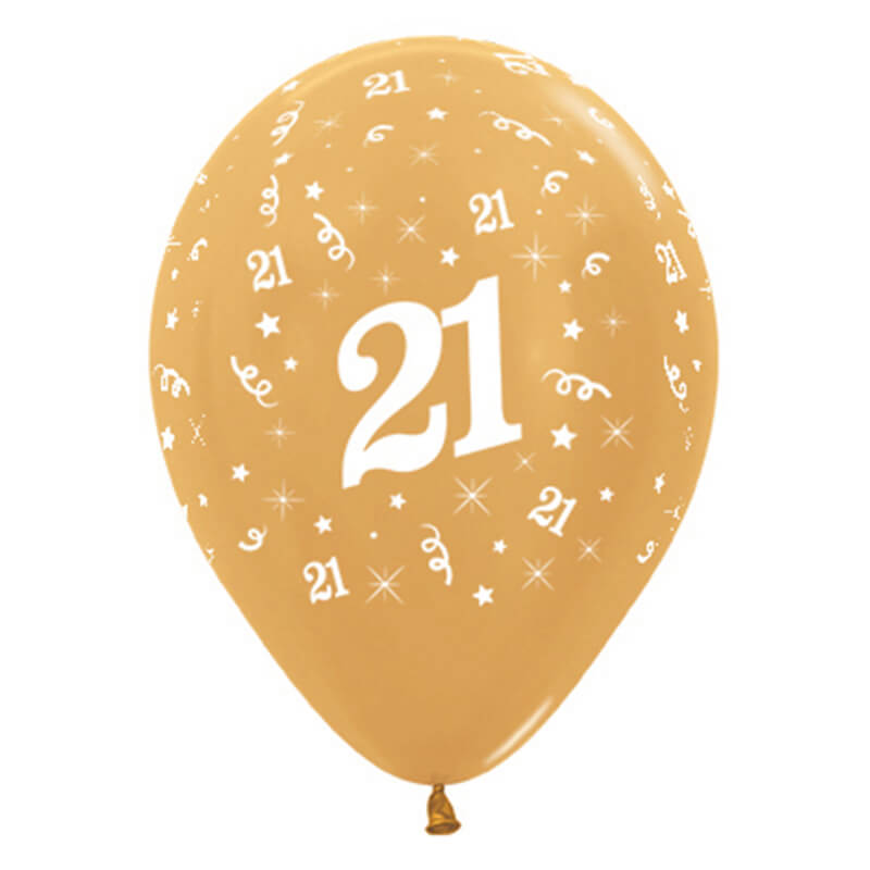 Sempertex 30cm Age 21 Metallic Gold Latex Balloon 6 Pack