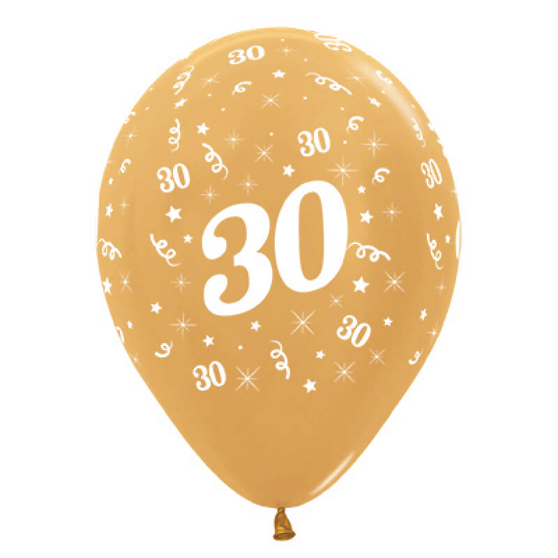Sempertex 30cm Age 30 Metallic Gold Latex Balloon 6 Pack