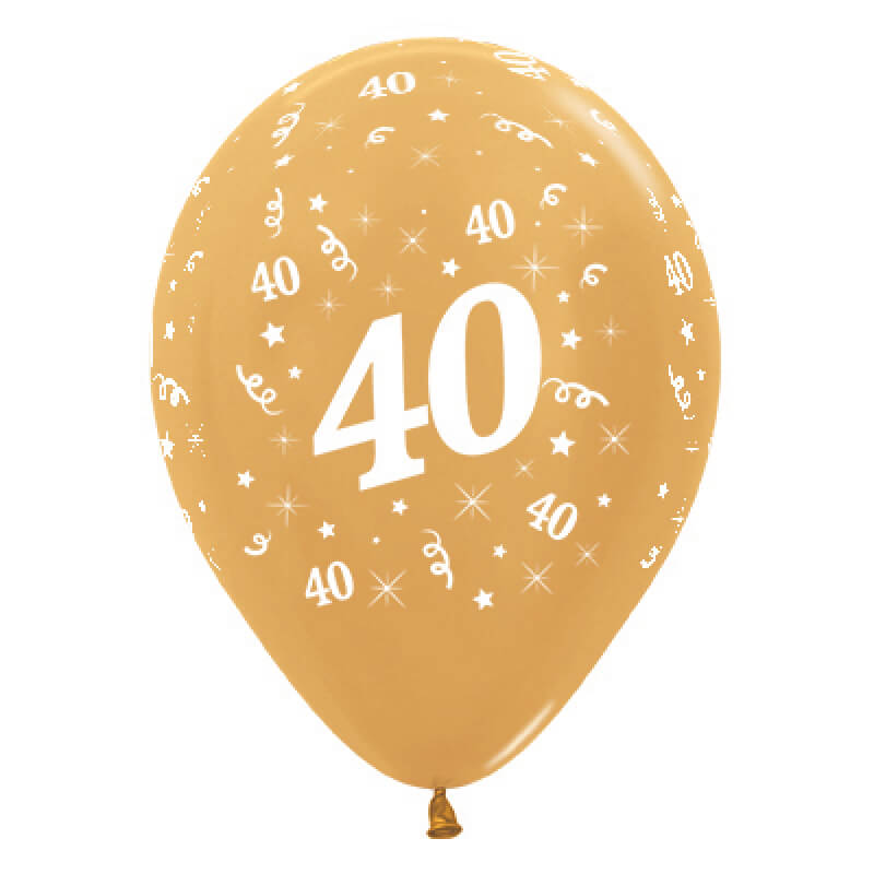 Sempertex 30cm Age 40 Metallic Gold Latex Balloon 6 Pack