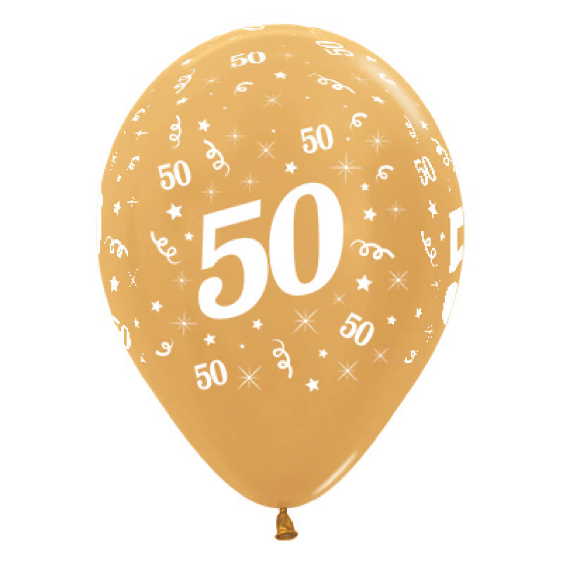 Sempertex 30cm Age 50 Metallic Gold Latex Balloon 6 Pack