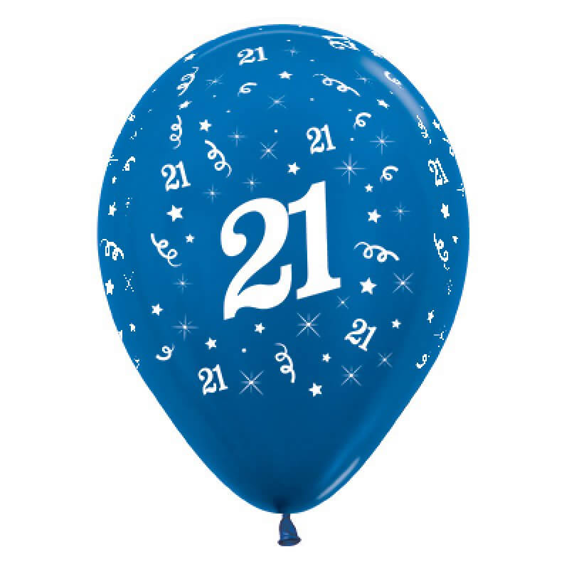 Sempertex 30cm Age 21 Metallic Blue Latex Balloon 6 Pack