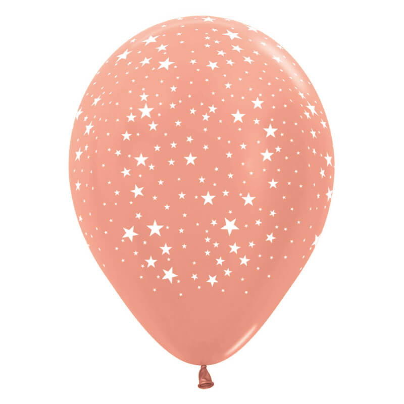 Sempertex 30cm Small Stars on Metallic Rose Gold Latex Balloon 12 Pack