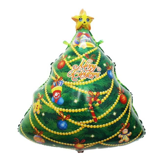 30 Inch Merry Christmas Tree Shaped Helium Supported Foil Balloon - Christmas Party Decorations