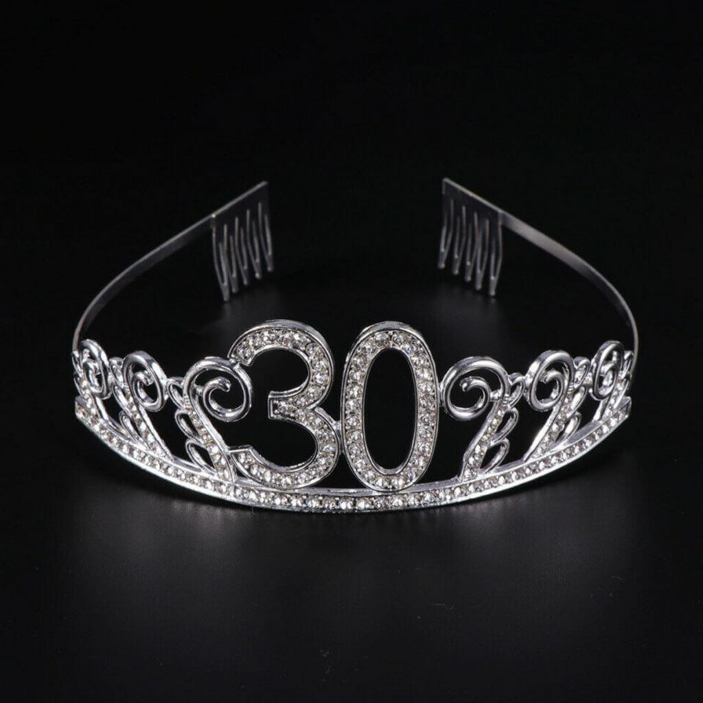 Premium Quality Metal Silver Rhinestone 30th Birthday Tiara - 30th Birthday Party Decorations