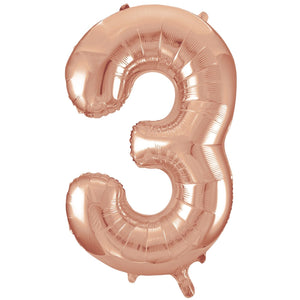 Online Party Supplies 40" Jumbo Rose Gold 0-9 Number Foil Balloons - Number 3