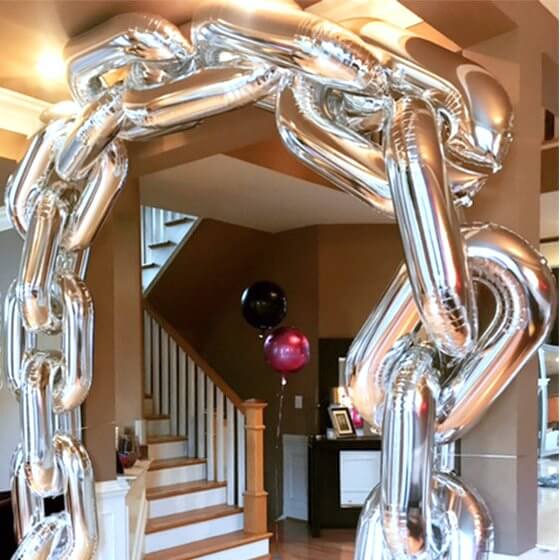 32" Online Party Supplies Silver Foil Chain Balloon Links for Hip Hop Dance Disco 80s 90s themed party decorations
