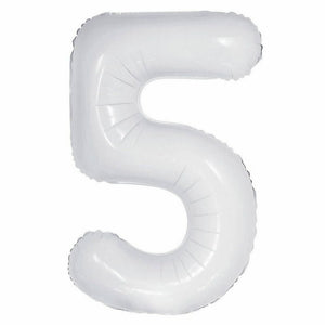 32" Giant White Number 5 Foil Balloons