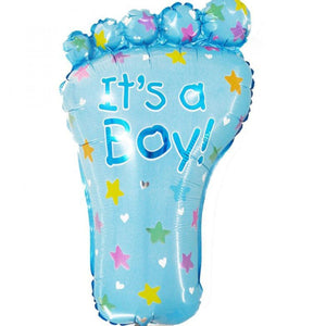 32'' It's A Boy Blue Foot SuperShape Helium Foil Balloon - Online Party Supplies