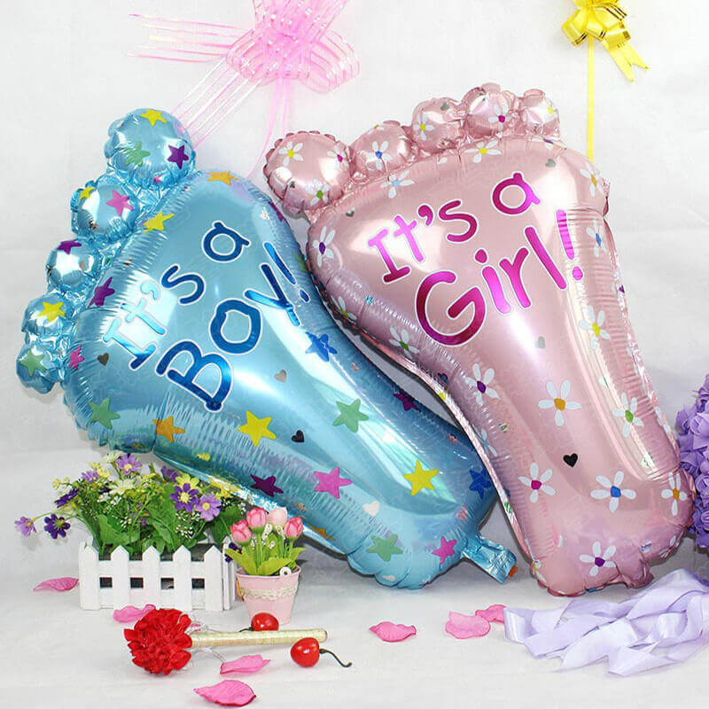 32'' It's A Boy It's A Girl Blue Pink Foot Super Shape Helium Foil Balloon