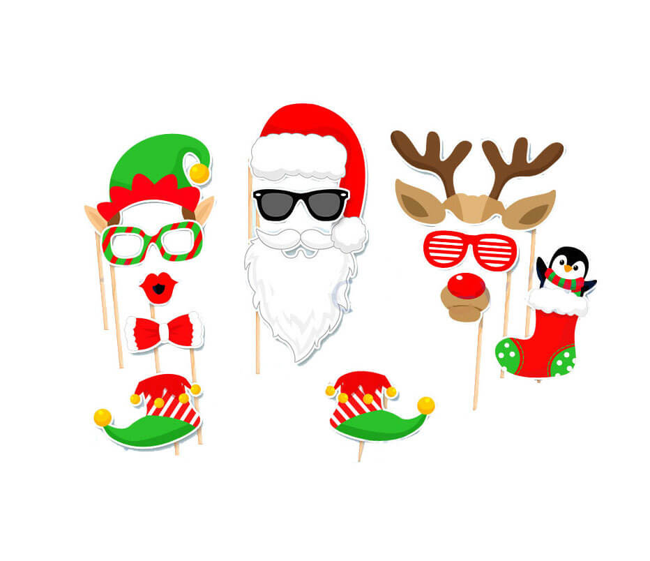 Christmas Party Photo Booth Props (32 pieces) - Fun Creative Xmas Party Decorations