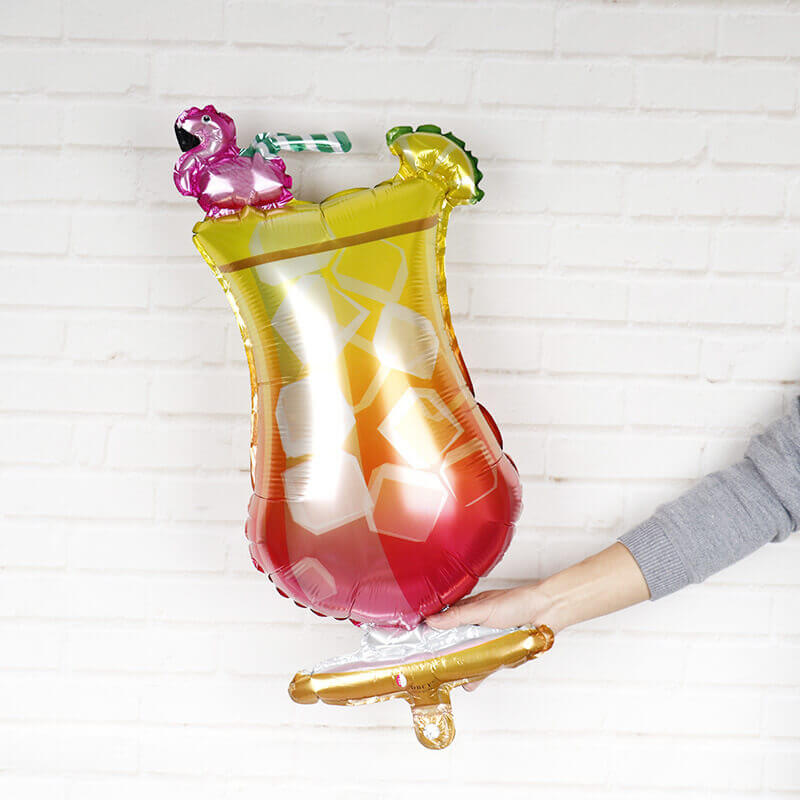 33" Giant Tropical Flamingo Cocktail Glass Foil Balloon