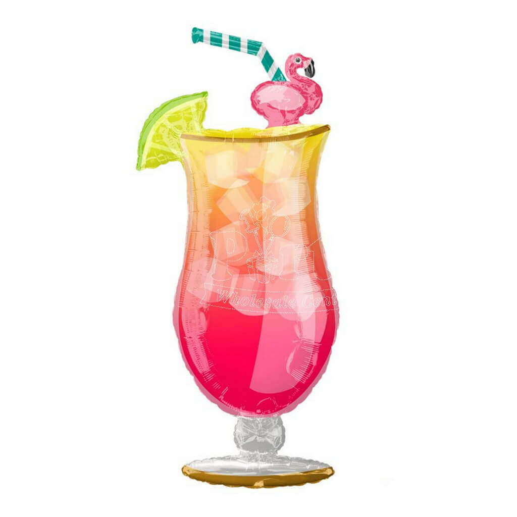 33" Giant Tropical Flamingo Cocktail Glass Foil Balloon