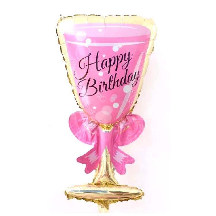 37" Online Party Supplies Jumbo Pink Happy Birthday Wine Goblet Glass Shaped Foil Balloon