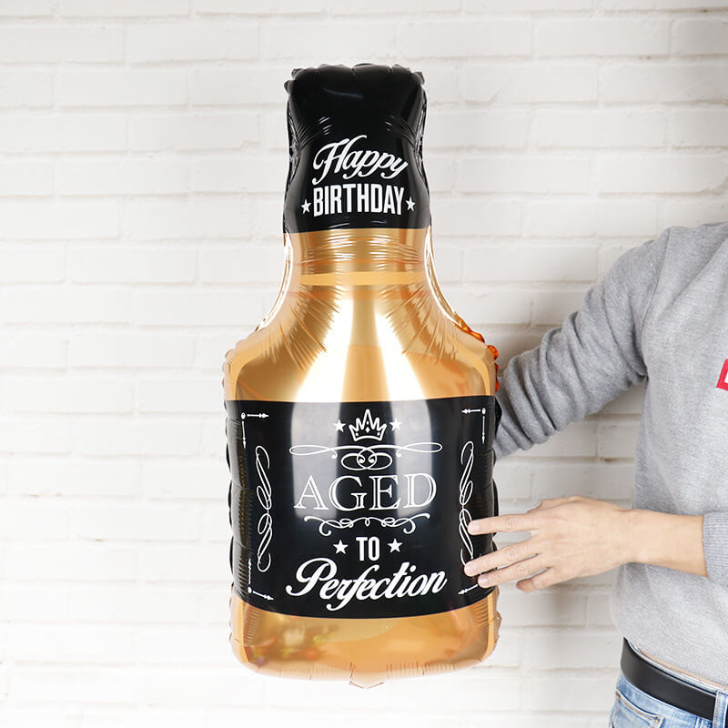 37" Jumbo 'Aged to Perfection' Whisky Bottle Shaped Helium Happy Birthday Foil Balloon 40s 50s 60s birthday