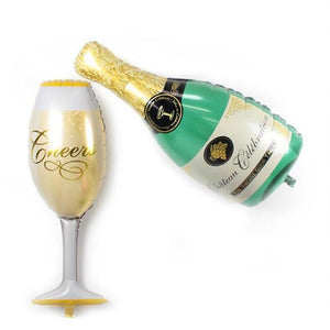 39inch Champagne Bottle & Wine Glass Super Shape Helium Foil Balloon Set - Online Party Supplies