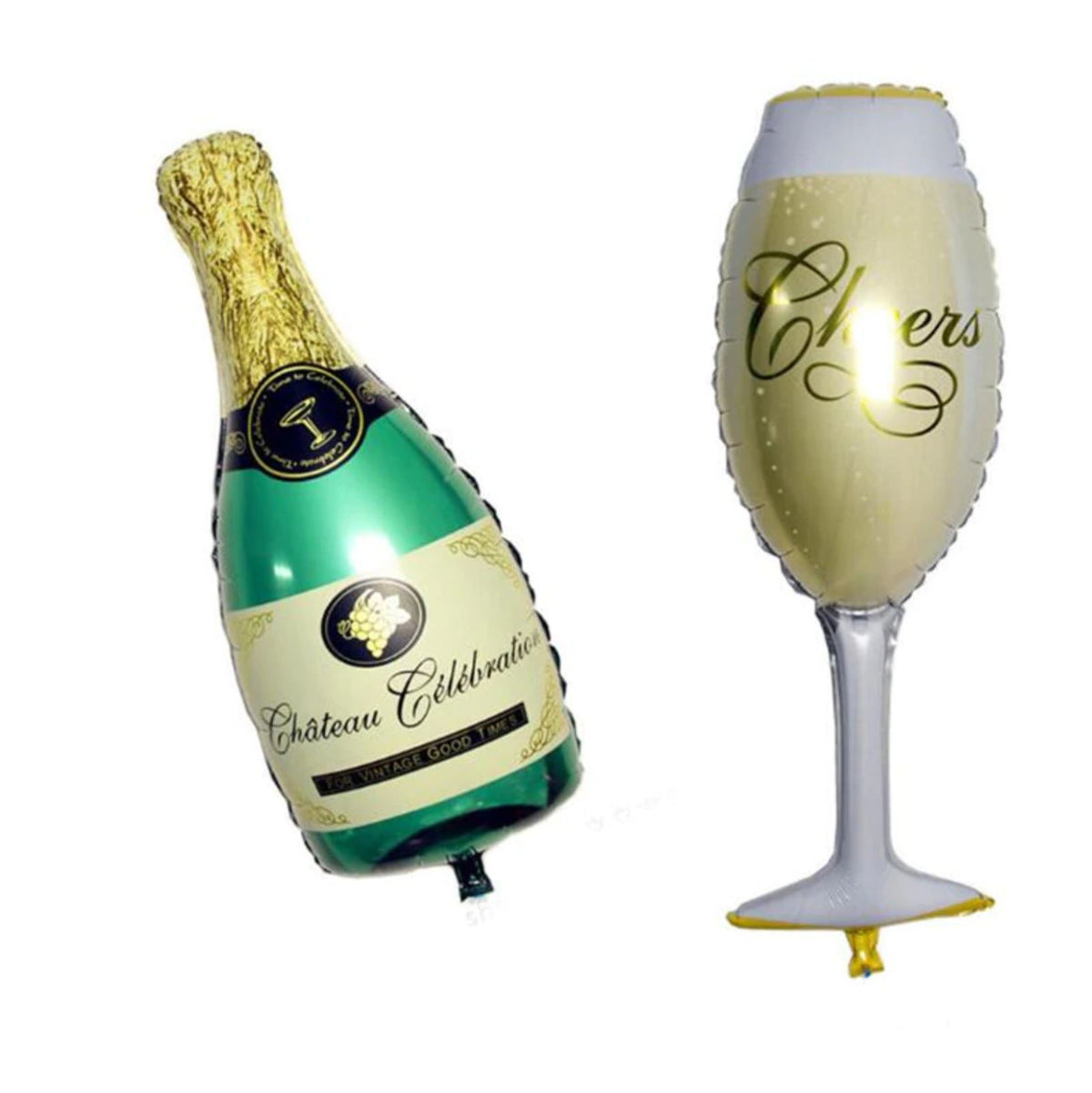 39inch Champagne Bottle & Wine Glass Super Shape Helium Foil Balloon Set - Online Party Supplies