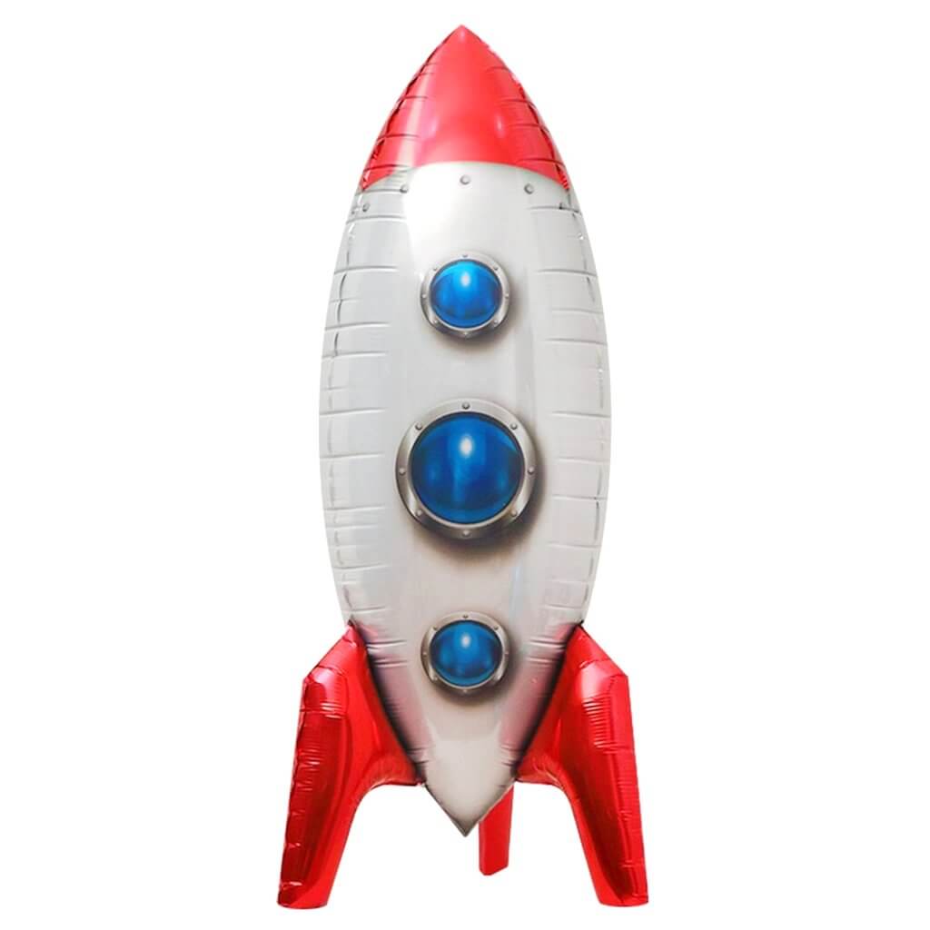 3D Long Red White Rocket Ship Foil Balloon - Outer Space Theme Birthday Party Decorations & Supplies