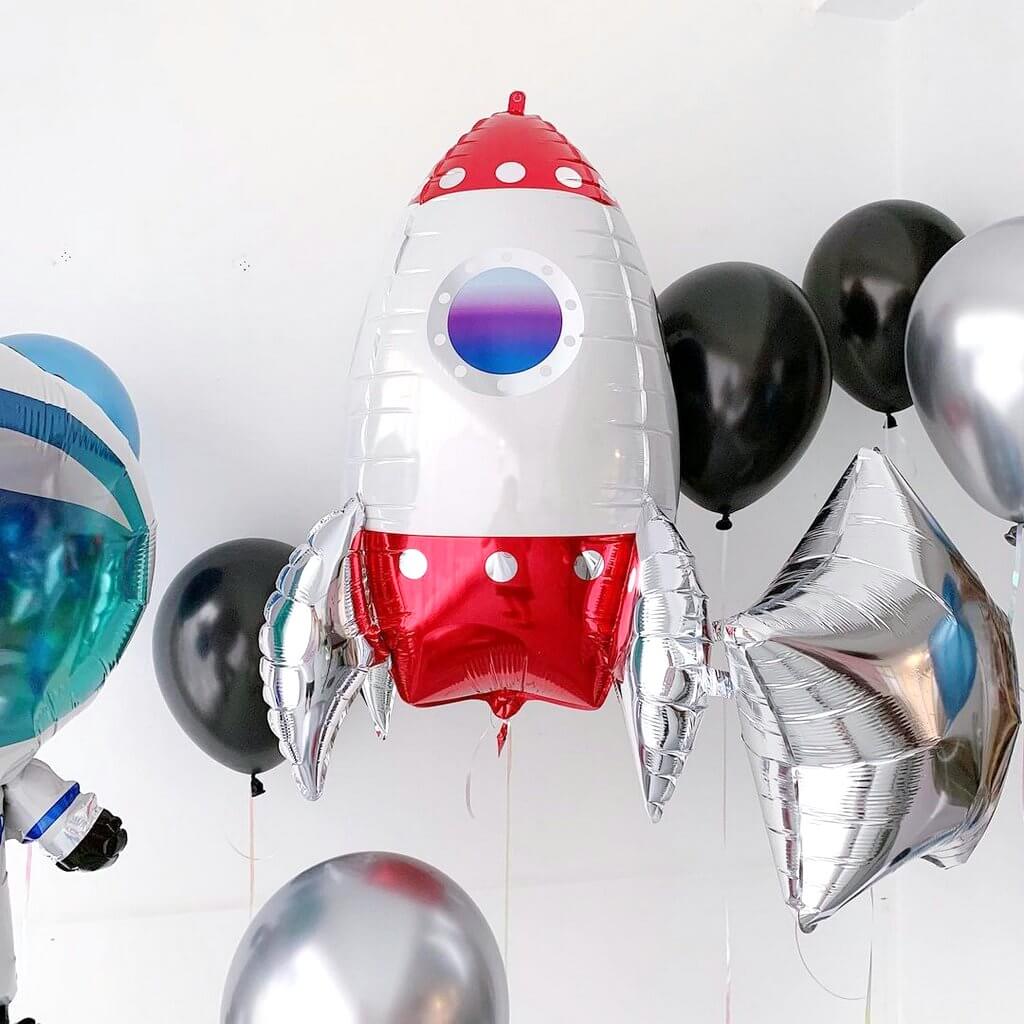 3D Large Rocket Ship Foil Balloon - Outer Space Theme Birthday Party Decorations & Supplies