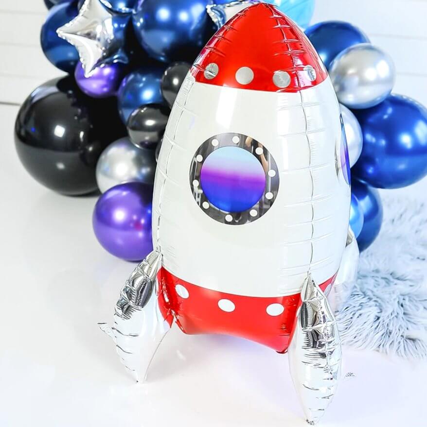 3D Large Rocket Ship Foil Balloon - Outer Space Theme Birthday Party Decorations & Supplies