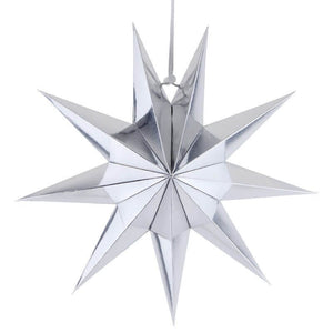 3D 30cm Nine-pointed Paper Star Lantern - Metallic Silver