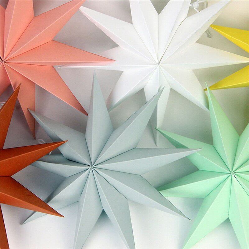 3D 30cm Sky Blue Folded Paper Nine-pointed Star Lantern Wall Hanging Decorative Ornament