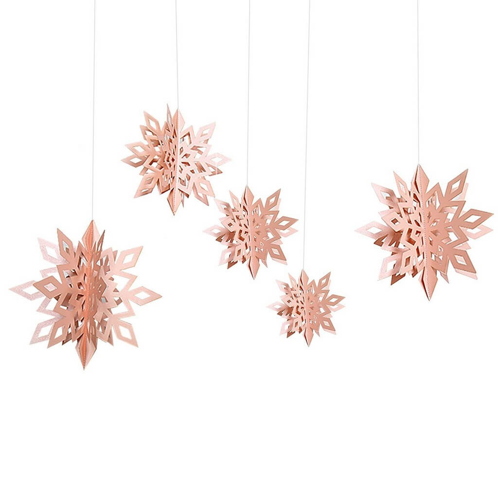 3D Baby Pink Glitter Snowflake Hanging Ornaments 6pk for Christmas and New Year