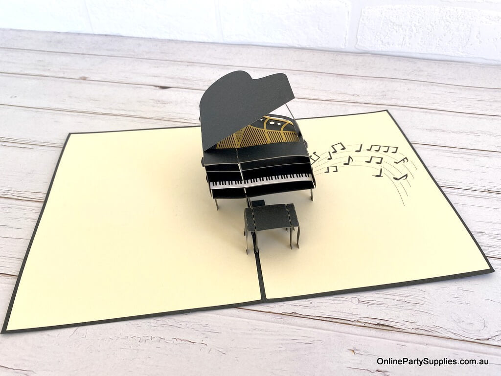 Online Party Supplies Australia Handmade Grand Piano 3D Pop Up Card - Pop Up Musical Instrument Cards