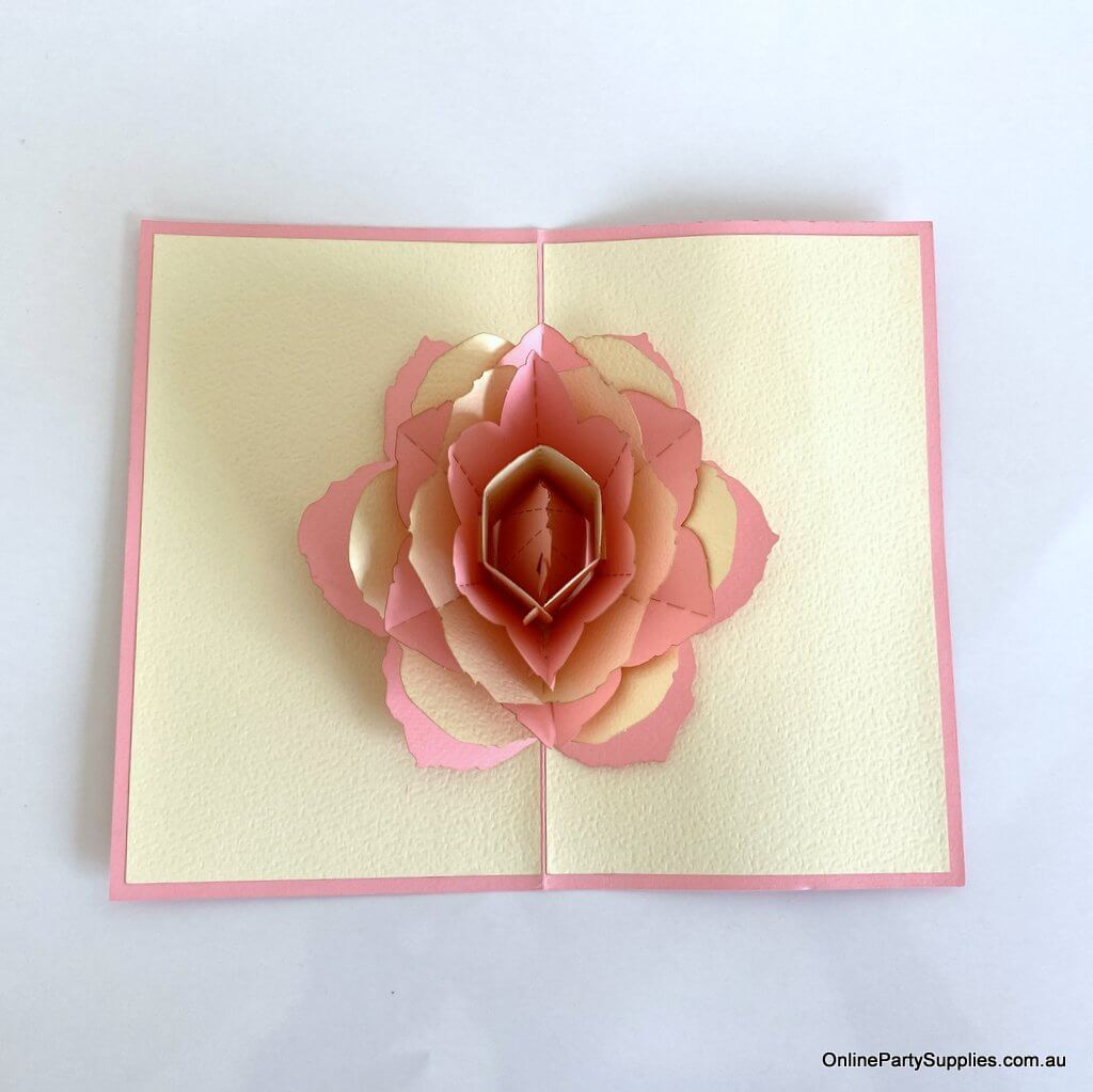 Handmade Cream White Pink Rose Flower Pop Up Card