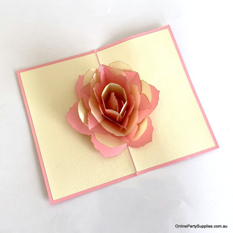 Handmade Cream White Pink Rose Flower Pop Up Card