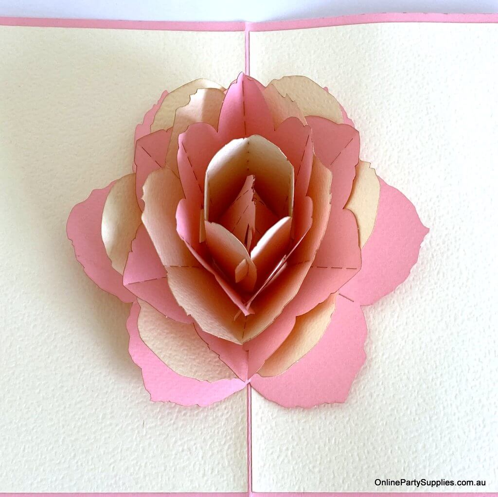 Online party supplies Handmade Red and Pink Rose Flower 3D Pop Up Card - Pop Up Flower Cards