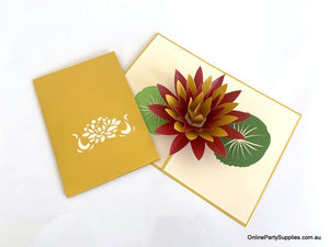 Online Party Supplies Orange and Red Lotus Flower Pop Up Card - Gold Cover