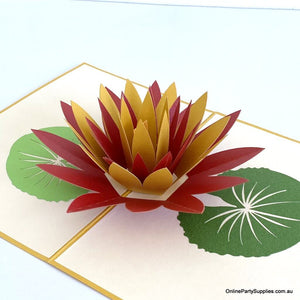 Orange and Red Lotus Flower Pop Up Card - Gold Cover