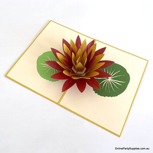 Online Party Supplies Orange and Red Lotus Flower Pop Up Card - Gold Cover